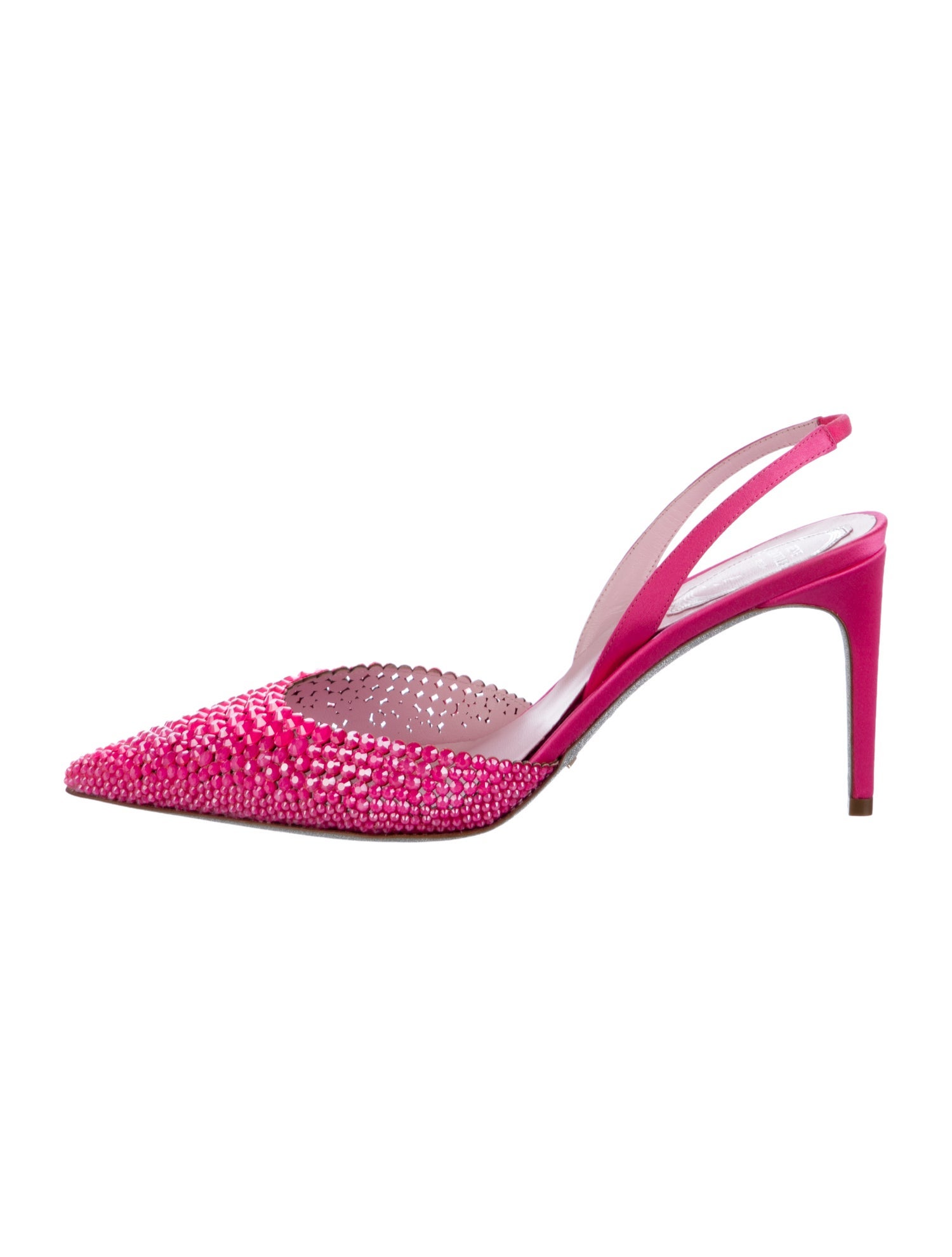 René Caovilla Satin Crystal Embellishments Slingback Pumps