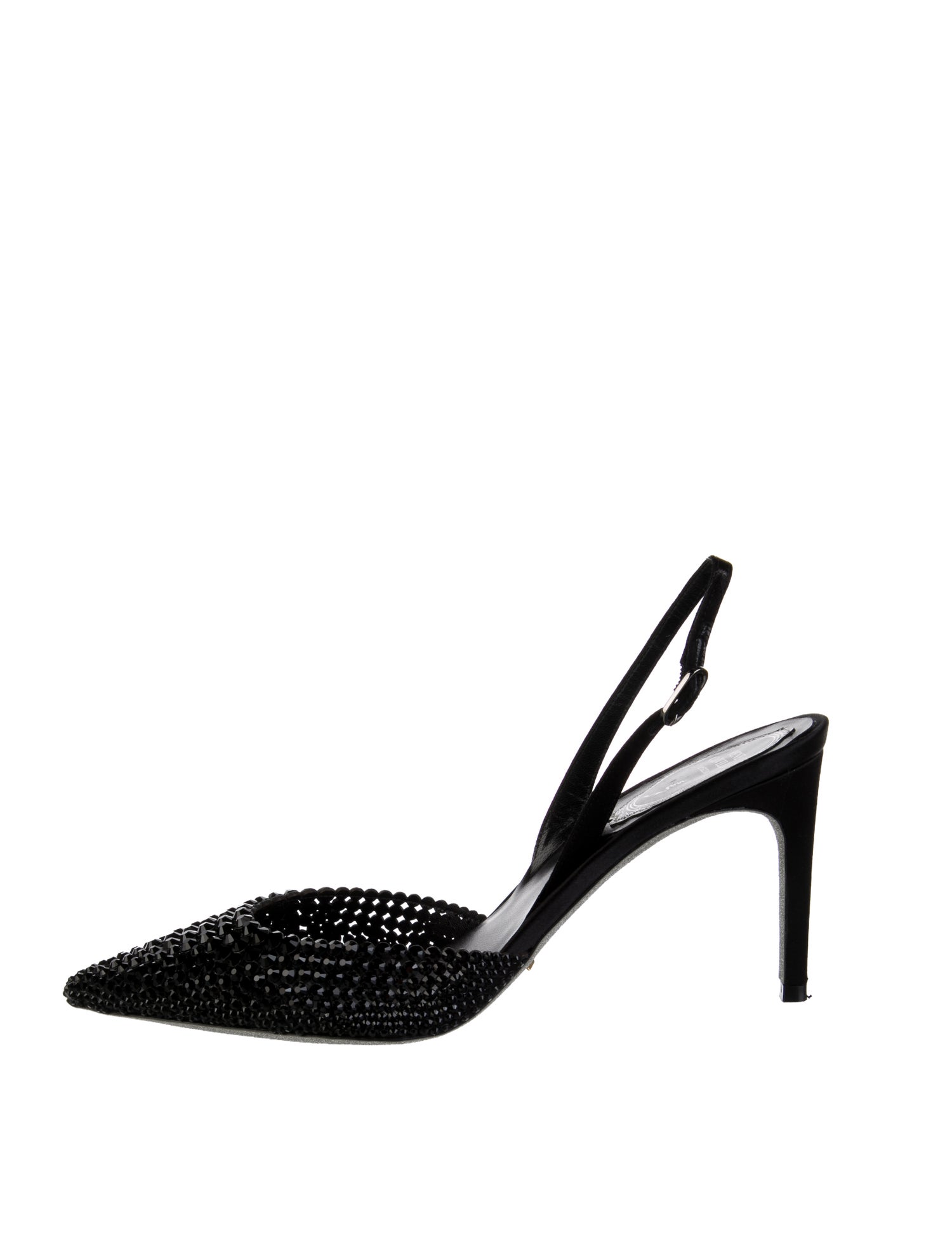 René Caovilla Satin Crystal Embellishments Slingback Pumps