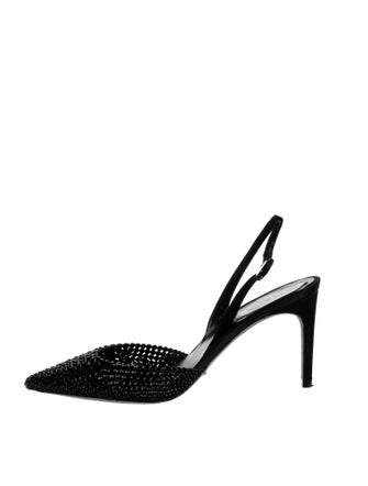 René Caovilla Satin Crystal Embellishments Slingback Pumps