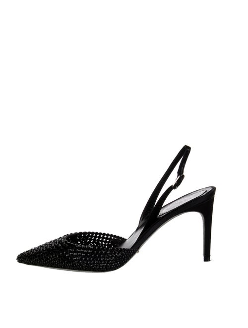 René Caovilla Satin Crystal Embellishments Slingback Pumps