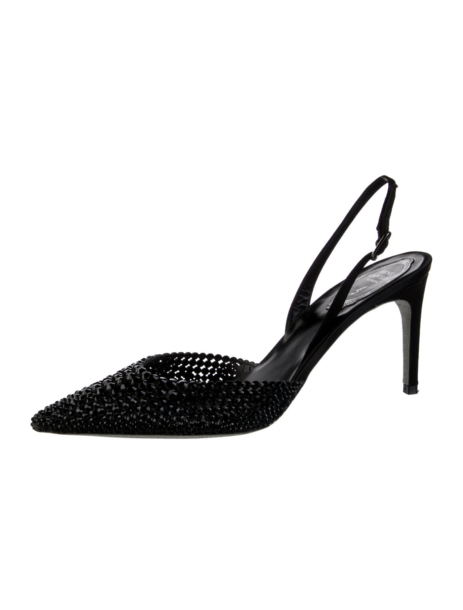 René Caovilla Satin Crystal Embellishments Slingback Pumps