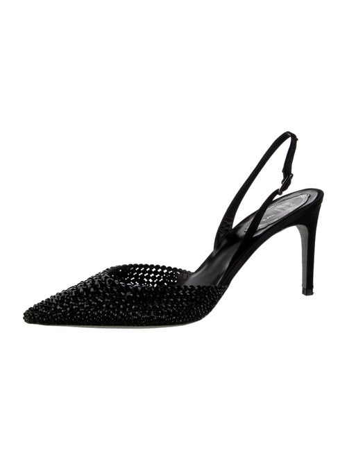 René Caovilla Satin Crystal Embellishments Slingback Pumps