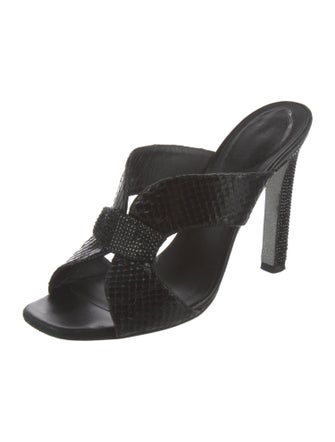 René Caovilla Snakeskin Crystal Embellishments Slides