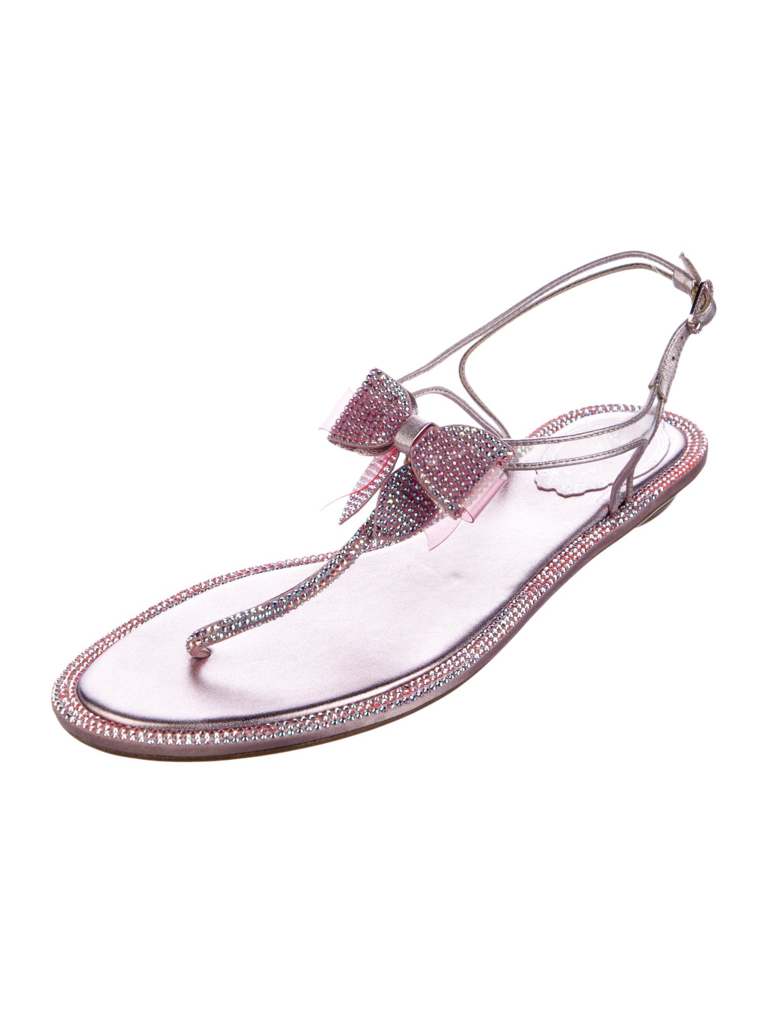 René Caovilla Leather Bow Accents T-Strap Sandals