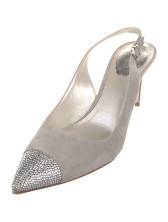 René Caovilla Suede Crystal Embellishments Slingback Pumps