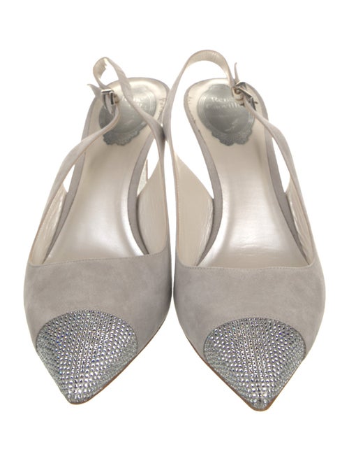René Caovilla Suede Crystal Embellishments Slingback Pumps