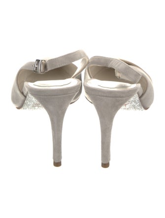 René Caovilla Suede Crystal Embellishments Slingback Pumps