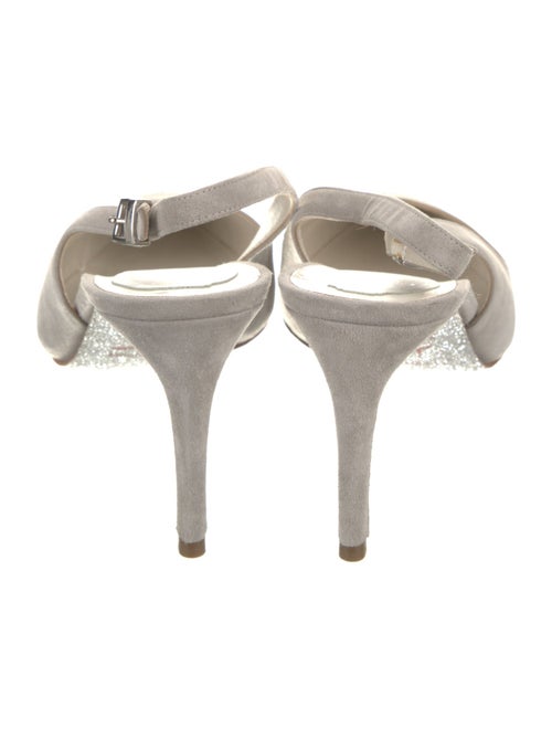 René Caovilla Suede Crystal Embellishments Slingback Pumps