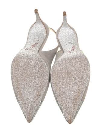 René Caovilla Suede Crystal Embellishments Slingback Pumps