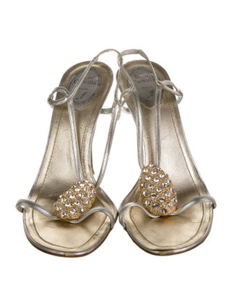 René Caovilla Leather Slingback Sandals