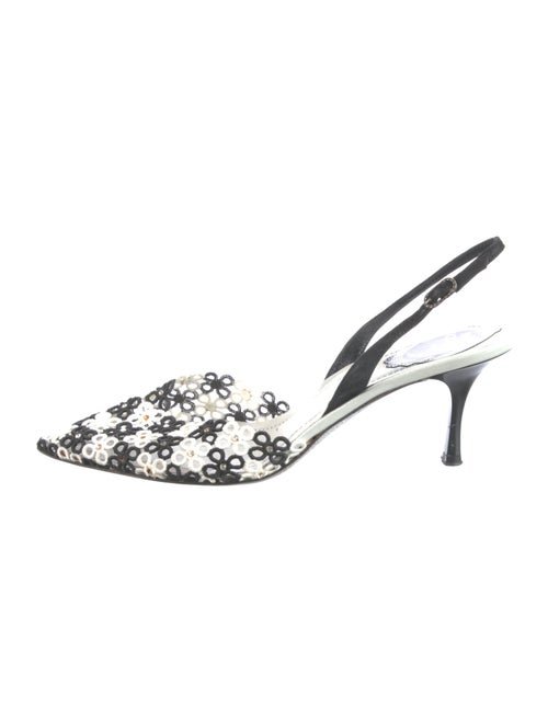 René Caovilla Flora Print Lace Slingback Pumps