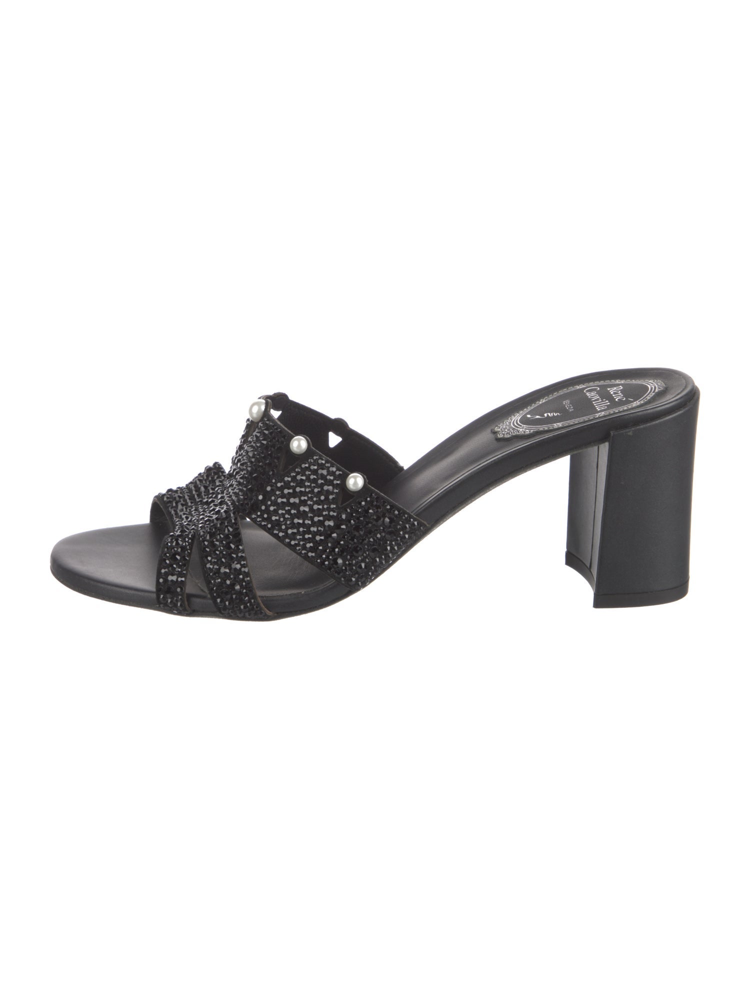 René Caovilla Leather Crystal Embellishments Slides