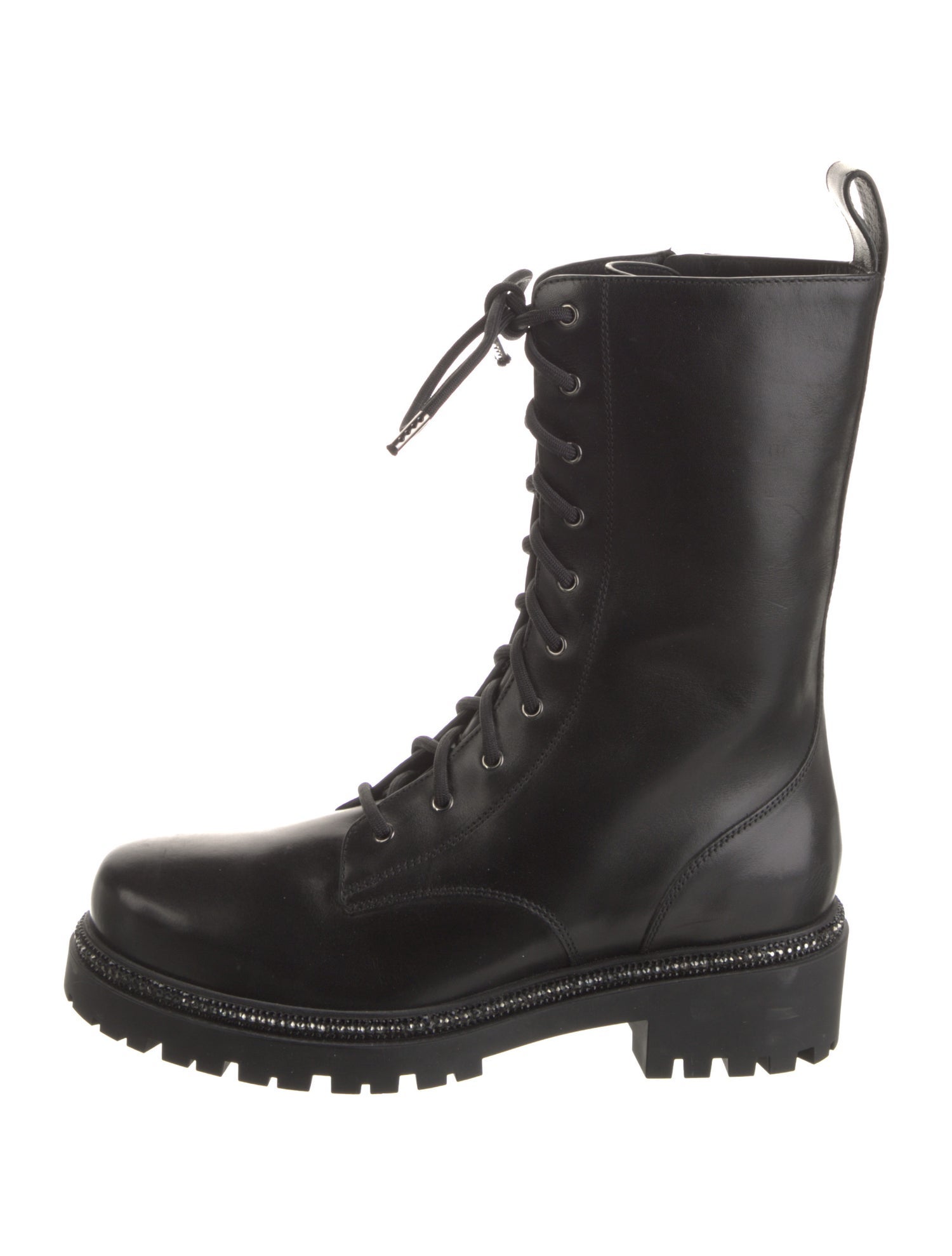 René Caovilla Faux Pearl Accents Leather Combat Boots