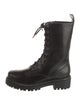 René Caovilla Faux Pearl Accents Leather Combat Boots