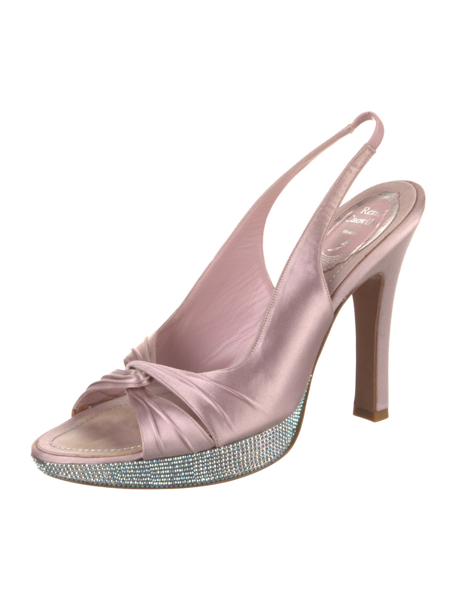 René Caovilla Satin Crystal Embellishments Slingback Sandals