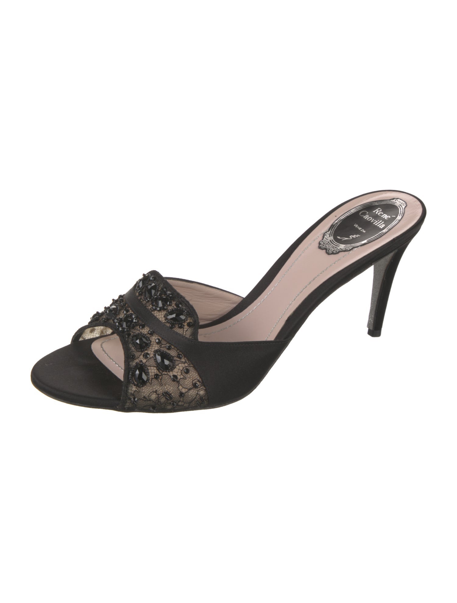 René Caovilla Satin Slides w/ Tags