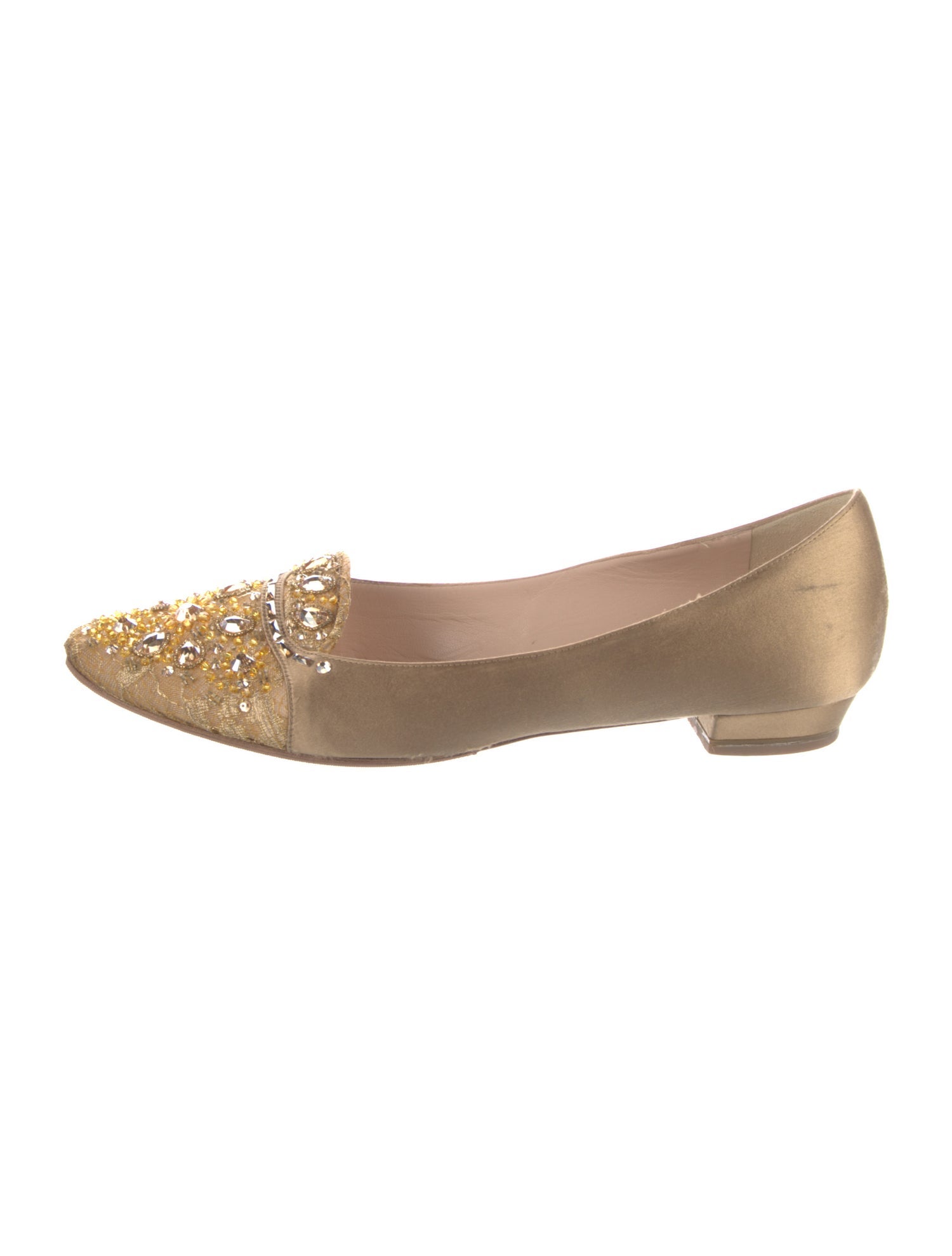 René Caovilla Satin Crystal Embellishments Flats