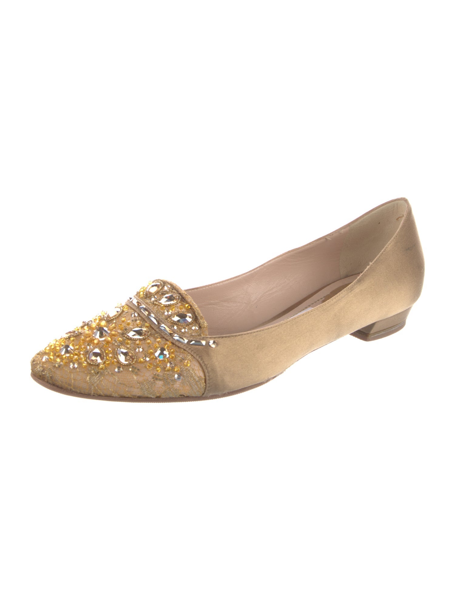 René Caovilla Satin Crystal Embellishments Flats