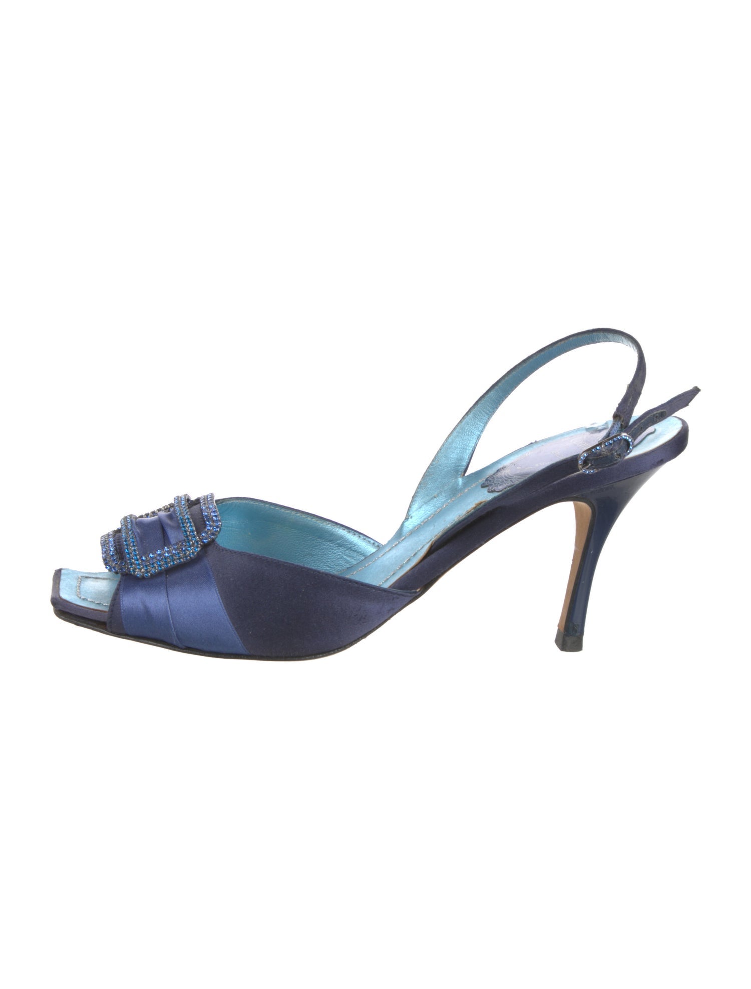 René Caovilla Satin Colorblock Pattern Slingback Sandals