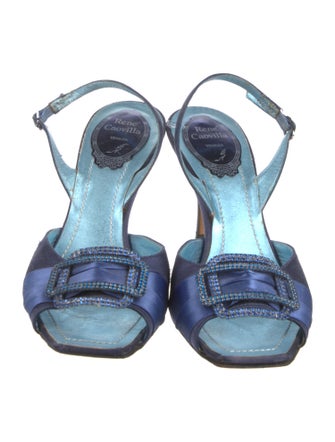 René Caovilla Satin Colorblock Pattern Slingback Sandals