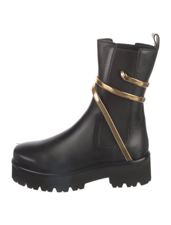 René Caovilla Leather Crystal Embellishments Moto Boots