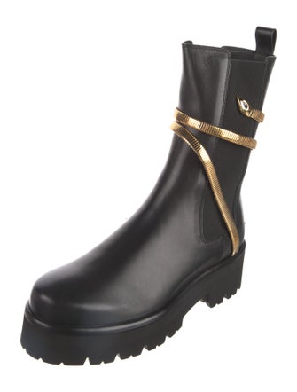 René Caovilla Leather Crystal Embellishments Moto Boots
