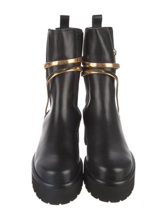 René Caovilla Leather Crystal Embellishments Moto Boots