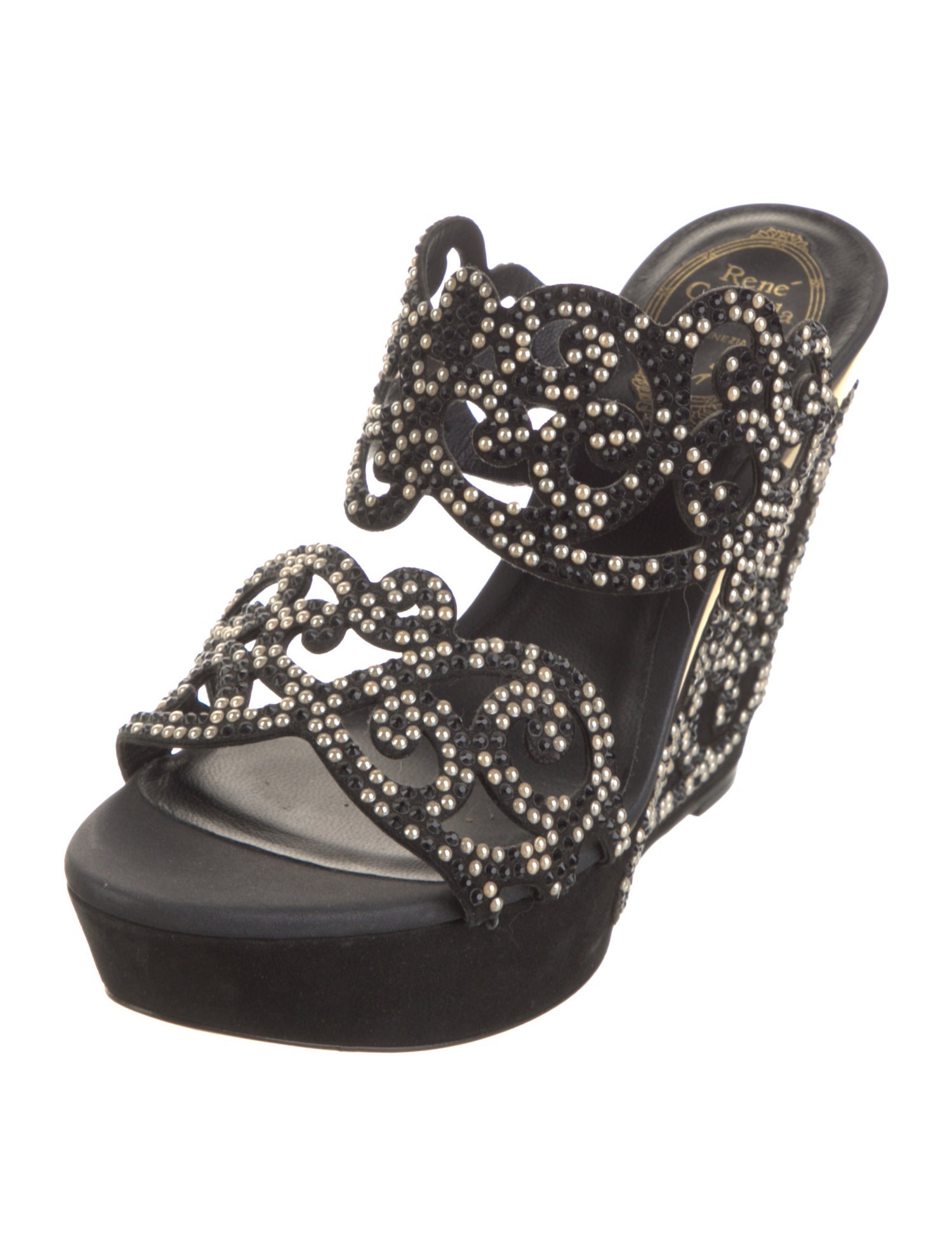 René Caovilla Suede Patterned Slides