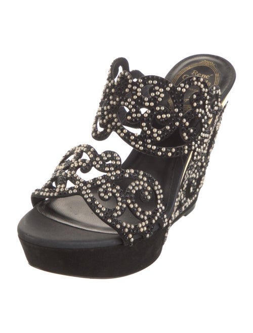 René Caovilla Suede Patterned Slides