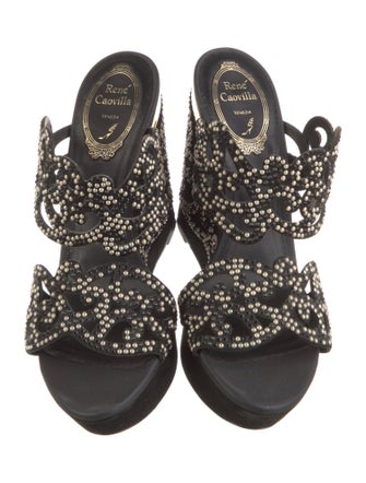 René Caovilla Suede Patterned Slides