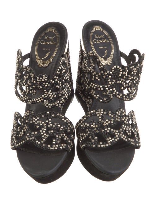 René Caovilla Suede Patterned Slides