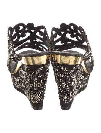 René Caovilla Suede Patterned Slides