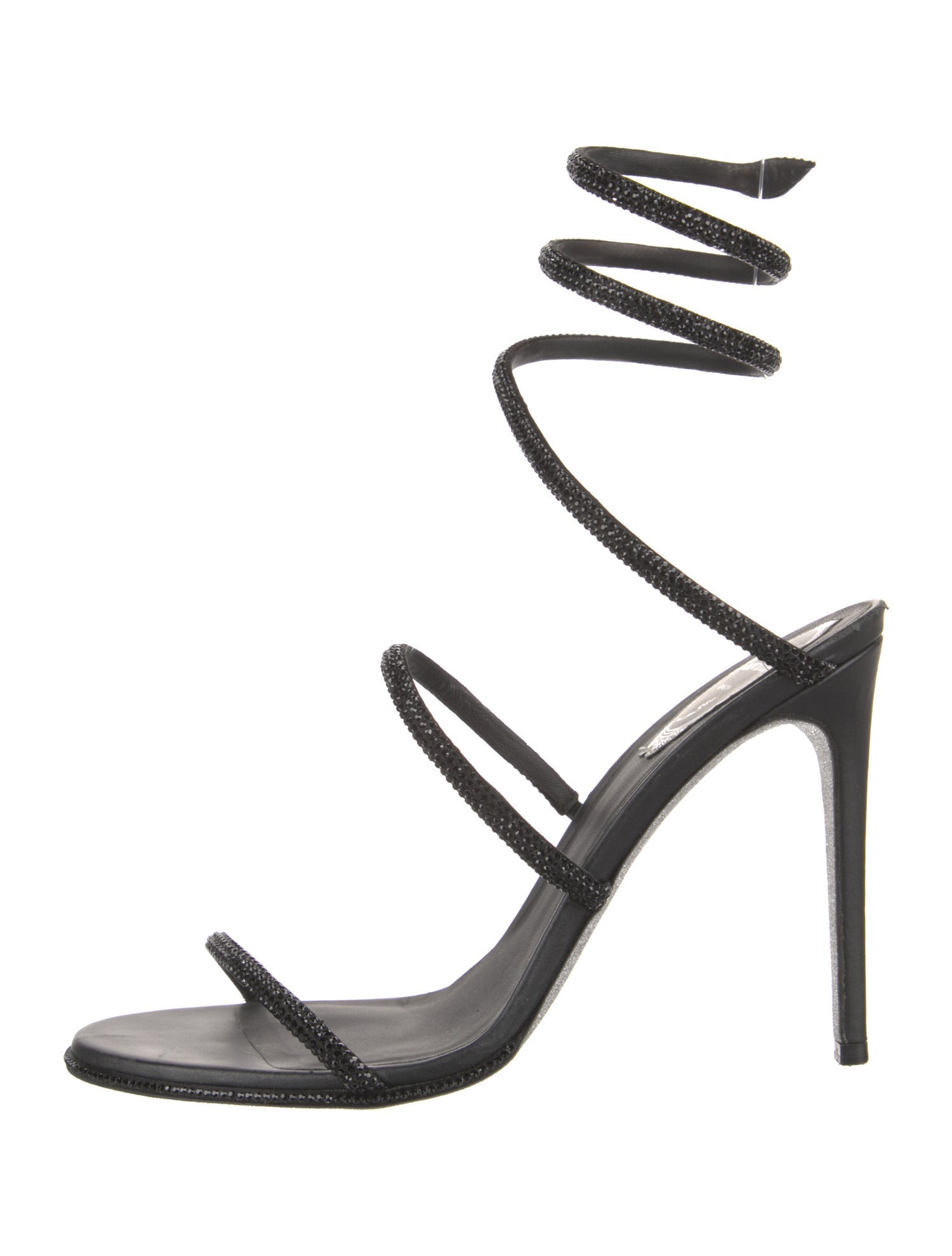 René Caovilla Leather Crystal Embellishments Slingback Sandals