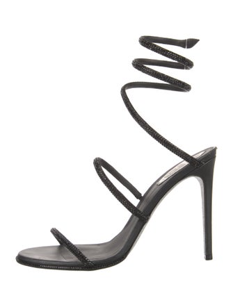 René Caovilla Leather Crystal Embellishments Slingback Sandals