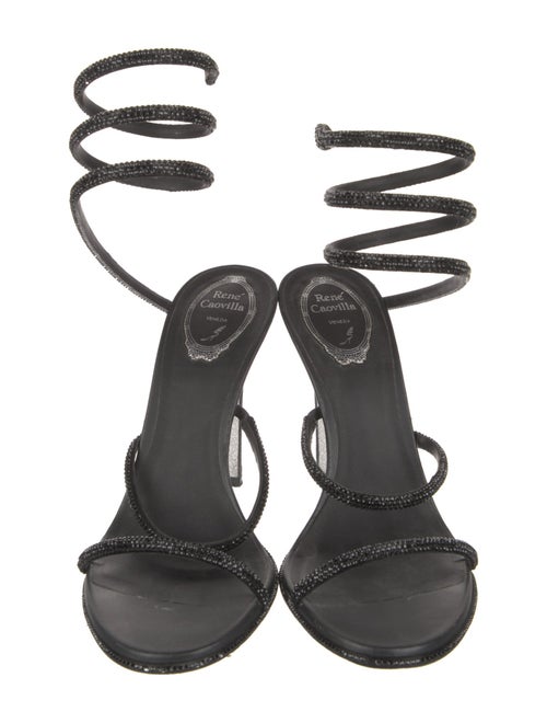 René Caovilla Leather Crystal Embellishments Slingback Sandals