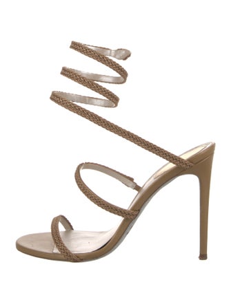 René Caovilla Leather Glitter Accents Sandals