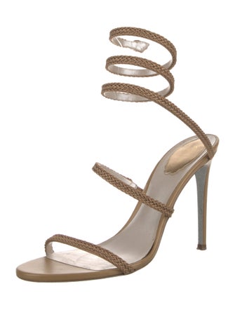 René Caovilla Leather Glitter Accents Sandals