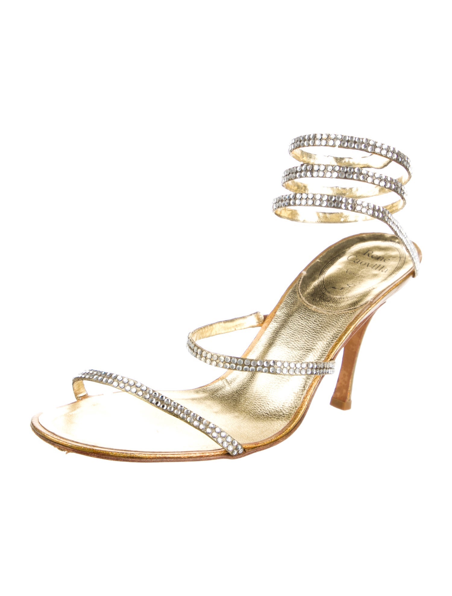 René Caovilla Leather Crystal Embellishments Sandals