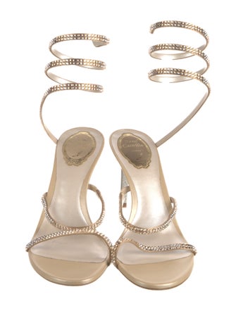René Caovilla Satin Crystal Embellishments Slingback Sandals