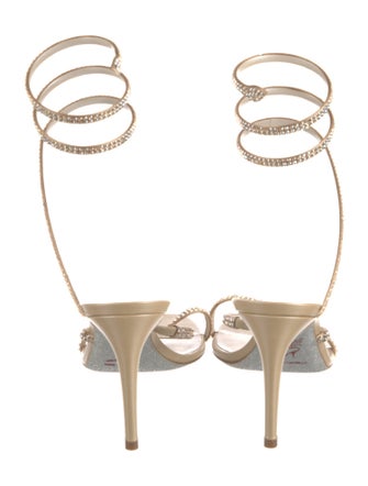 René Caovilla Satin Crystal Embellishments Slingback Sandals