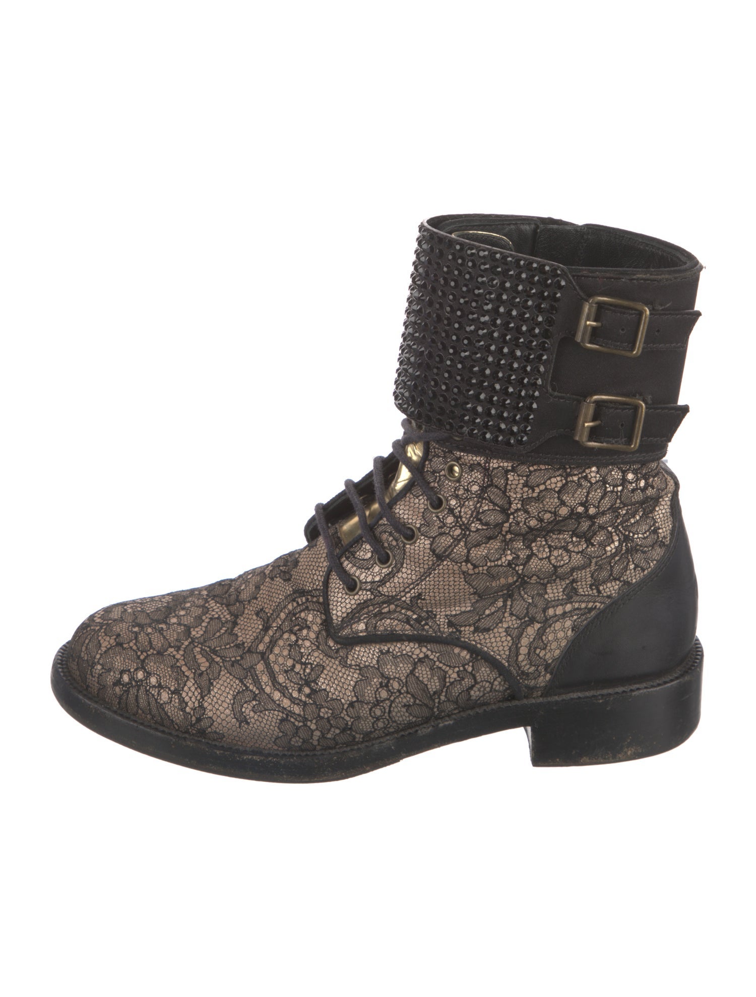 René Caovilla Lace Printed Combat Boots