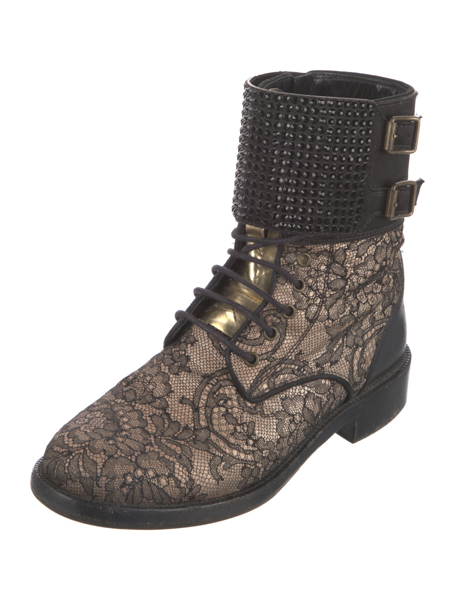 René Caovilla Lace Printed Combat Boots