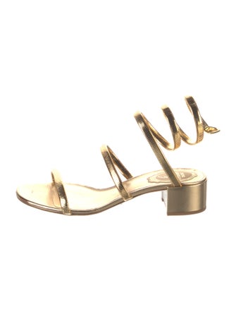 René Caovilla Leather Beaded Accents Slingback Sandals