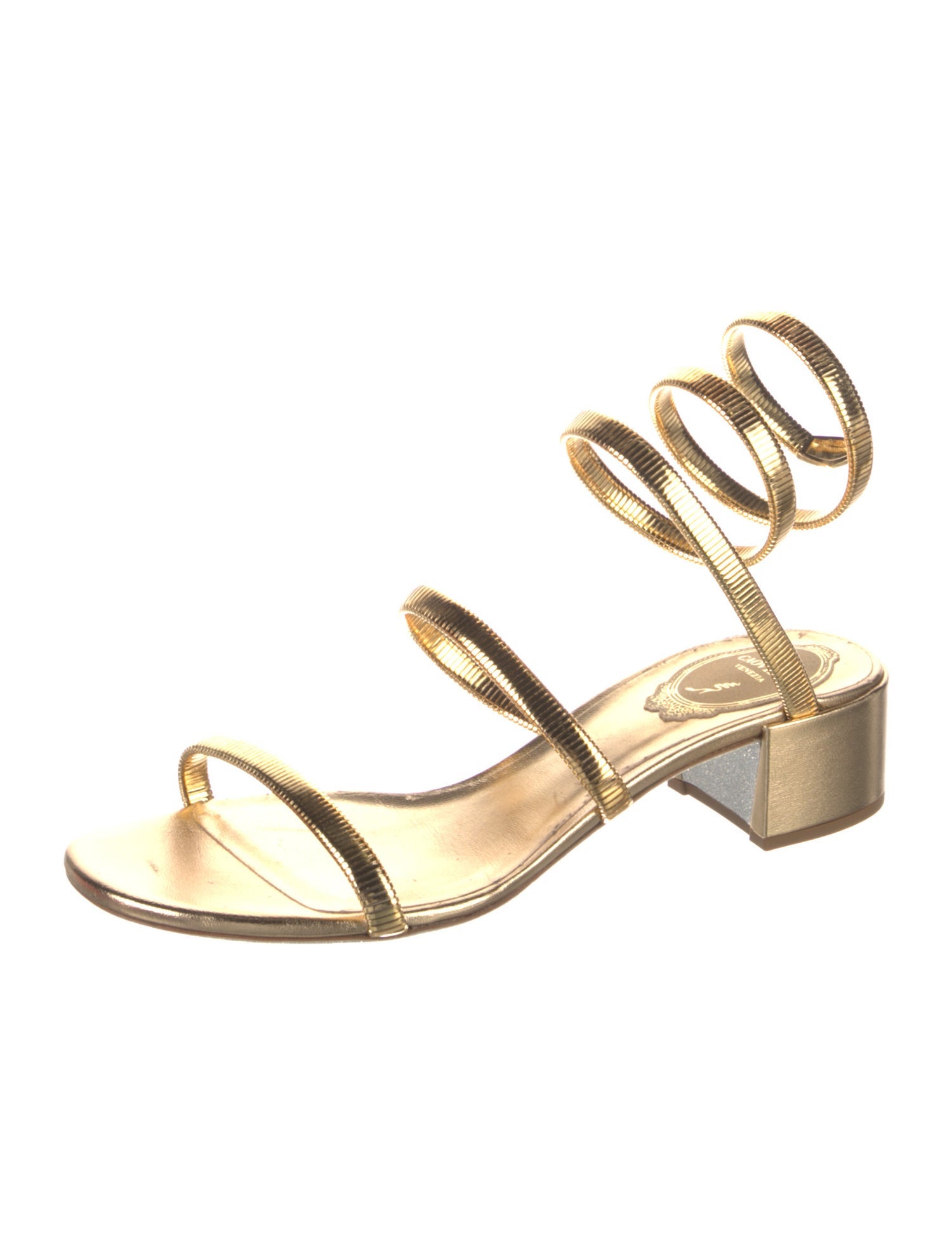 René Caovilla Leather Beaded Accents Slingback Sandals