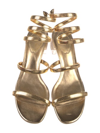 René Caovilla Leather Beaded Accents Slingback Sandals