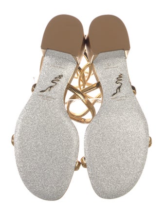 René Caovilla Leather Beaded Accents Slingback Sandals