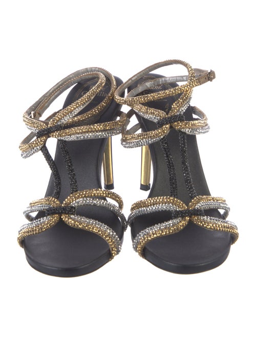 René Caovilla Leather Colorblock Pattern T-Strap Sandals