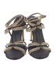 René Caovilla Leather Colorblock Pattern T-Strap Sandals