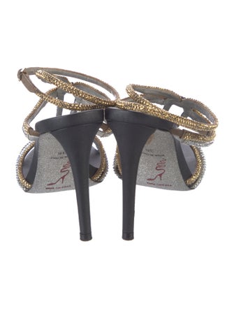 René Caovilla Leather Colorblock Pattern T-Strap Sandals