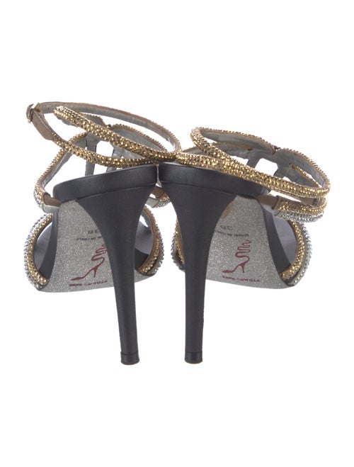 René Caovilla Leather Colorblock Pattern T-Strap Sandals